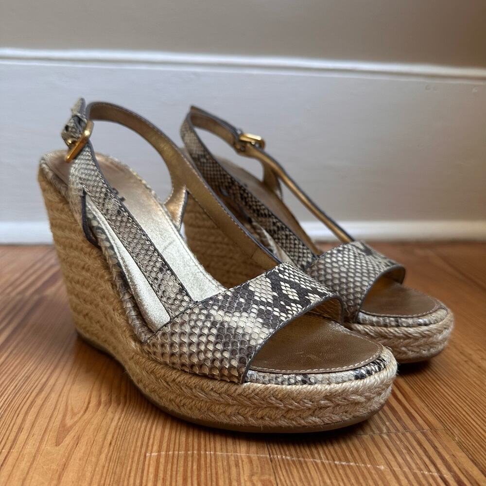 Prada Woven Espadrille Wedge Sandals in Taupe Snake Print - Picture 3 of 9